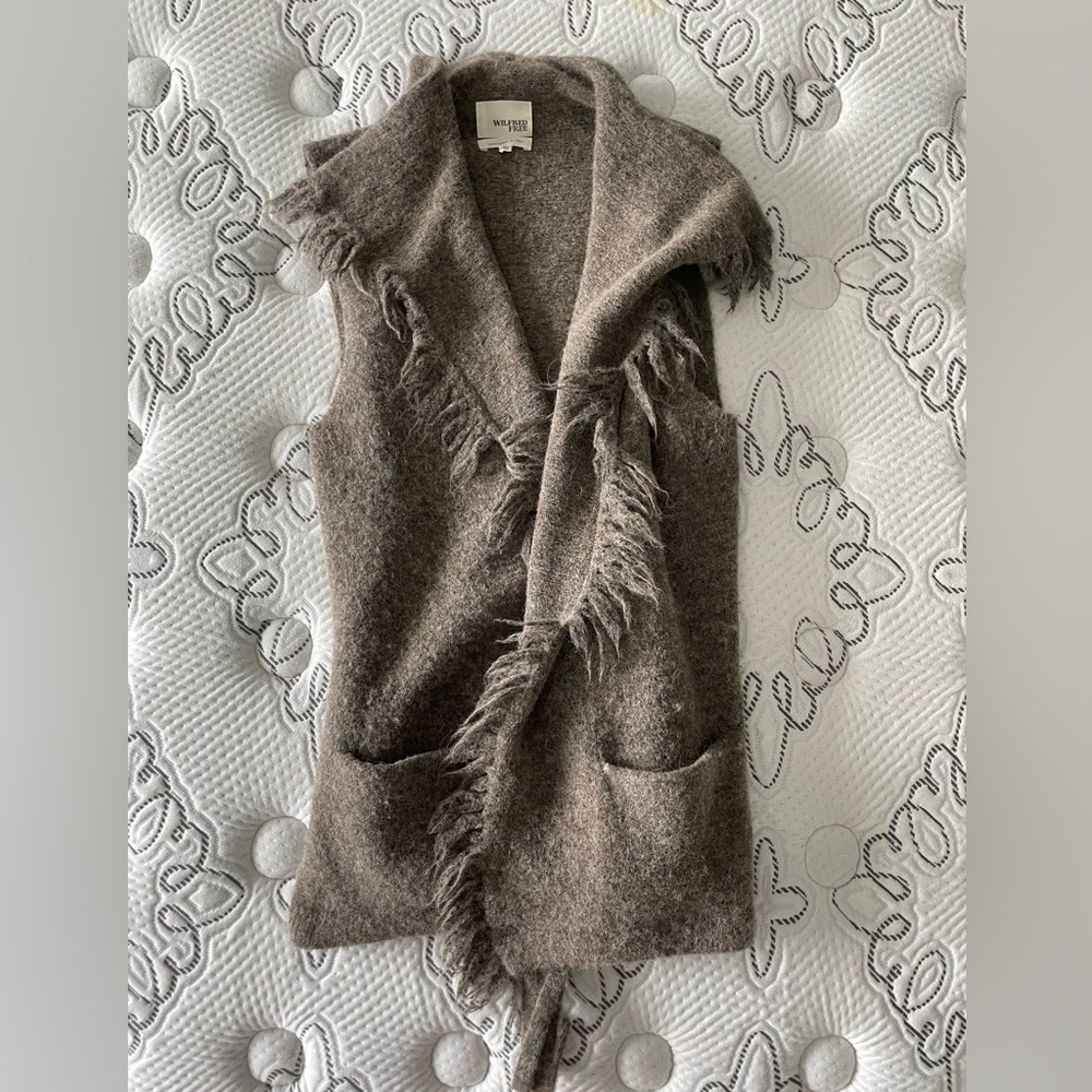 Aritzia Brown Fringed Cardigan Vest
